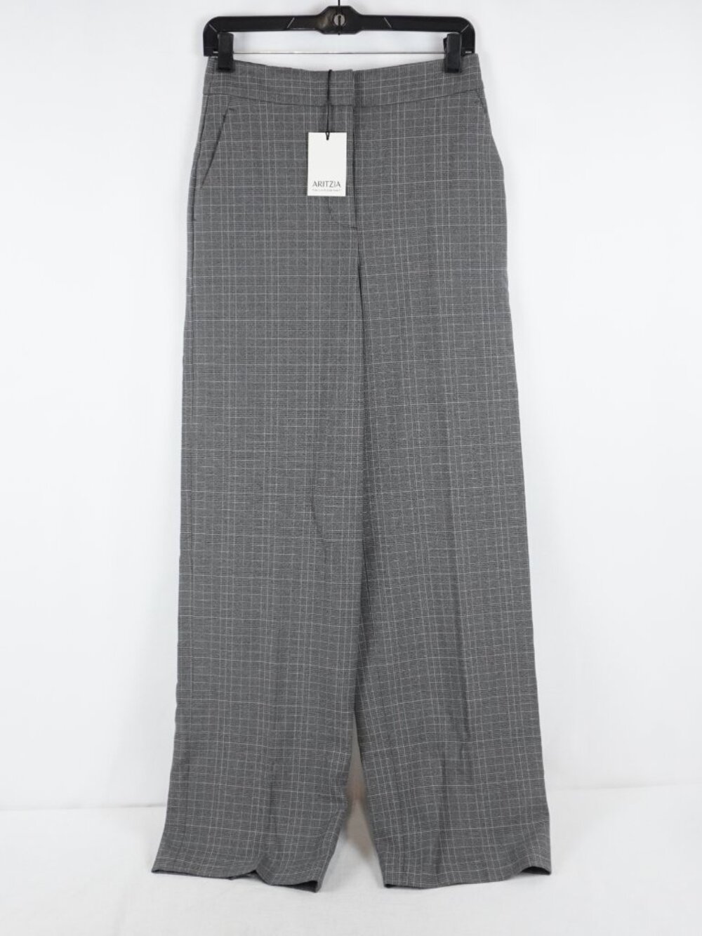 Aritzia The Limitless Wide-Leg Pants In Sanford Check Grey -Women's Size 4 - NWT